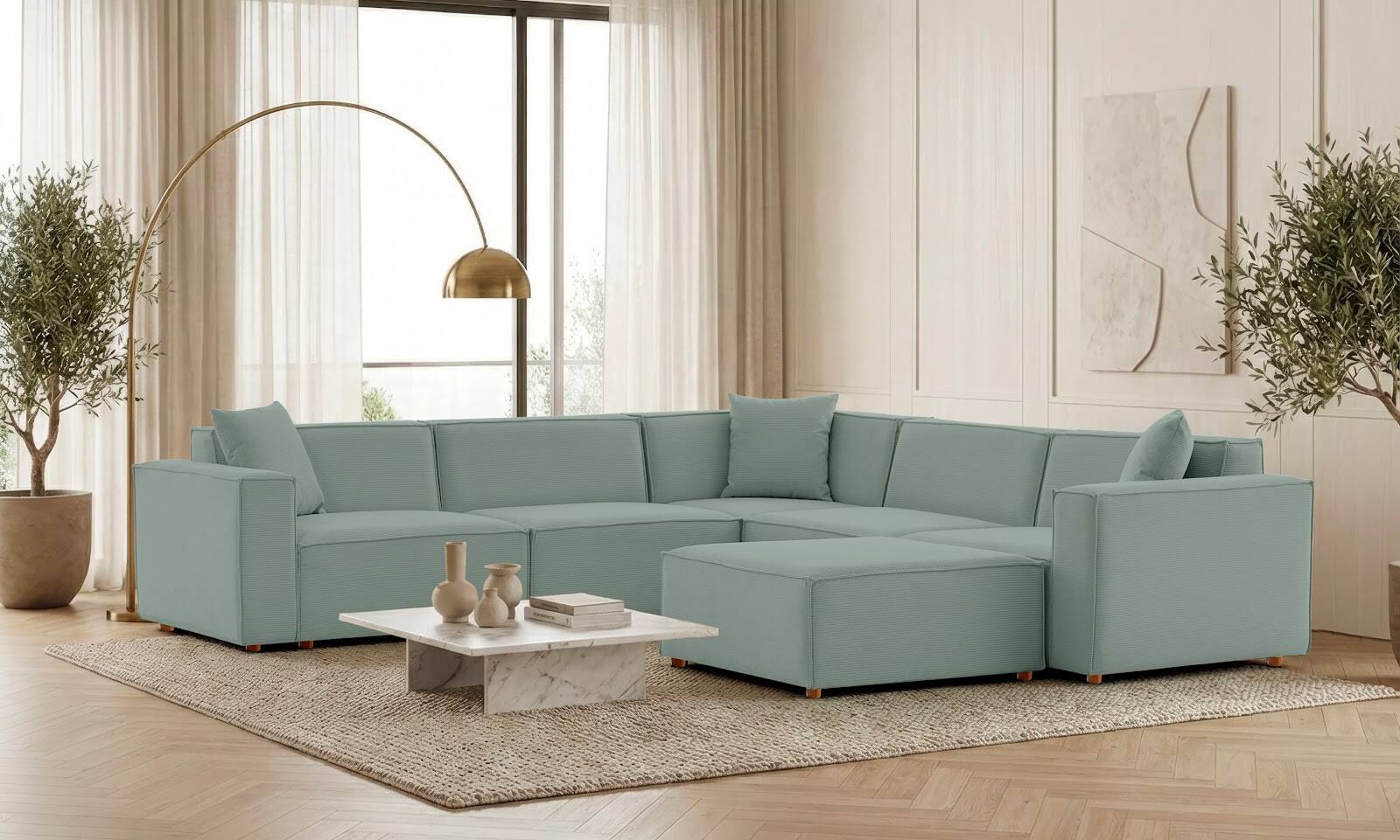 Asana 4 Tekli Köşe Puf Fitilli Kadife Pastel Mavi - 2