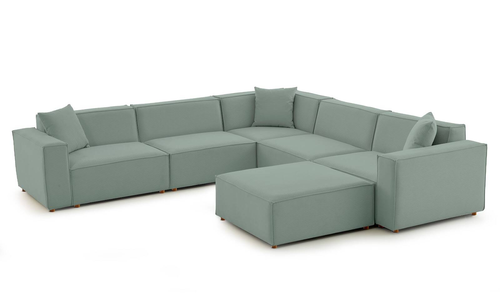 Asana 4 Tekli Köşe Puf Fitilli Kadife Pastel Mavi - 1