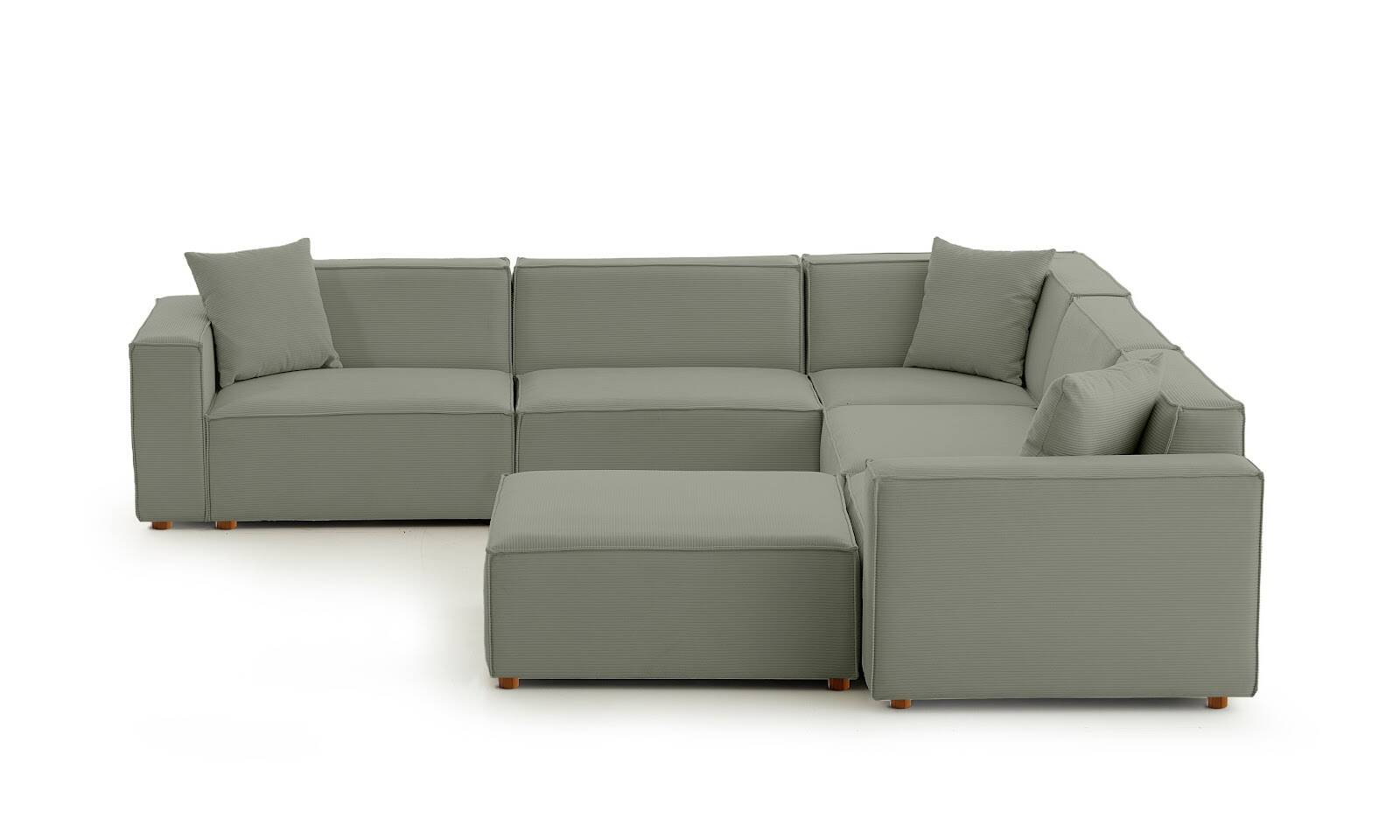 Asana 4 Tekli Köşe Puf Fitilli Kadife Su Yeşili - 4