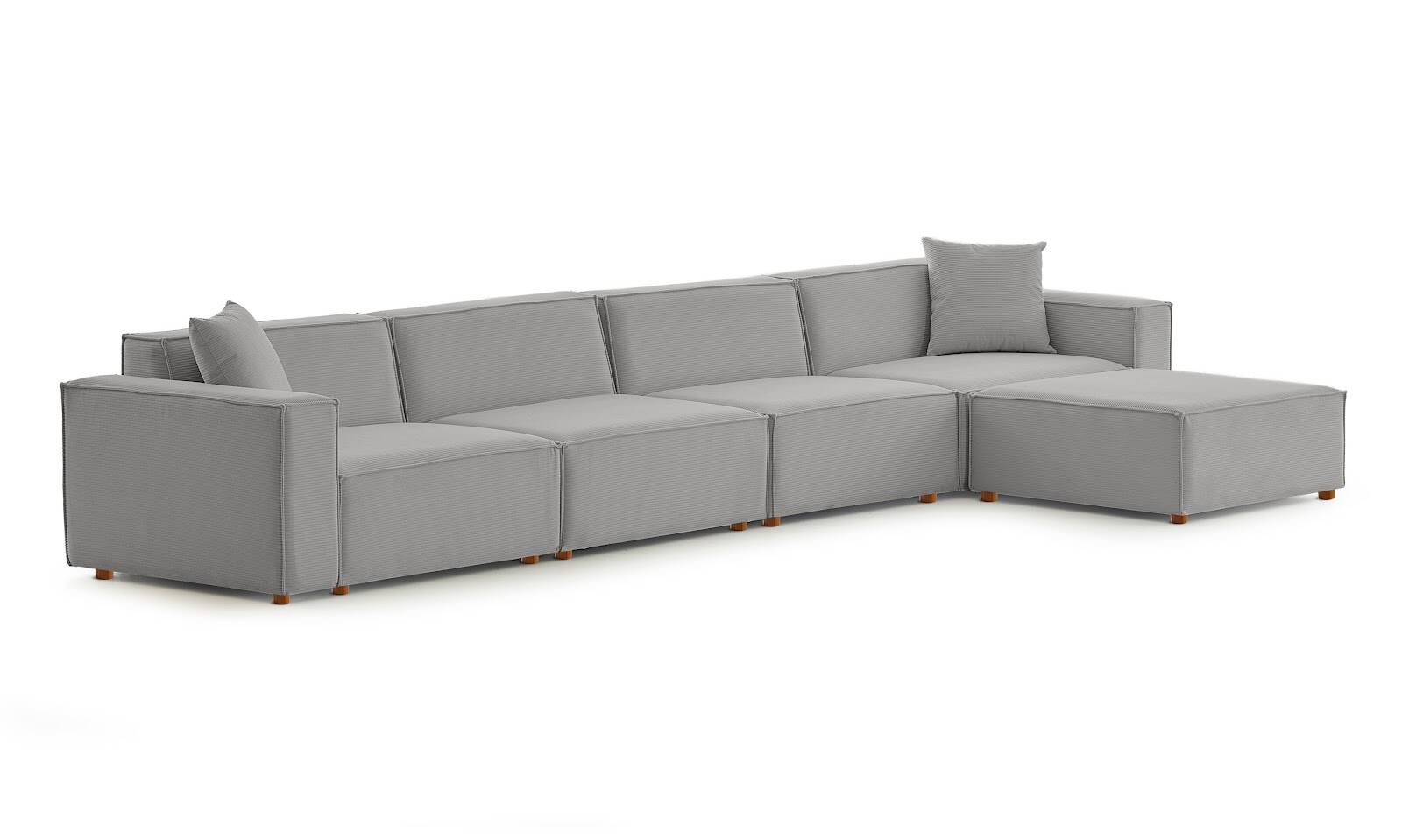 Asana 4 Tekli Puf Fitilli Kadife Gri - 6