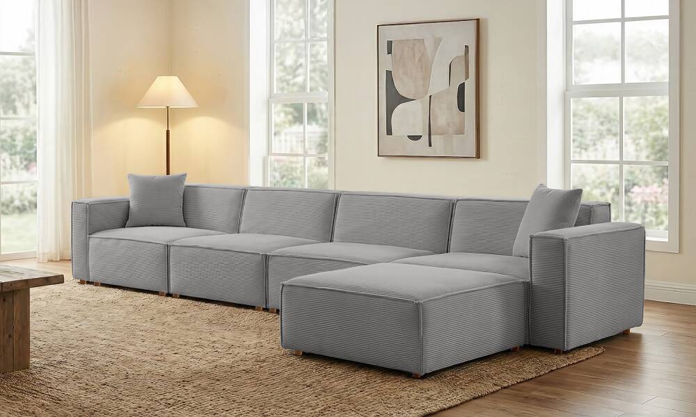 Asana 4 Tekli Puf Fitilli Kadife Gri - 3