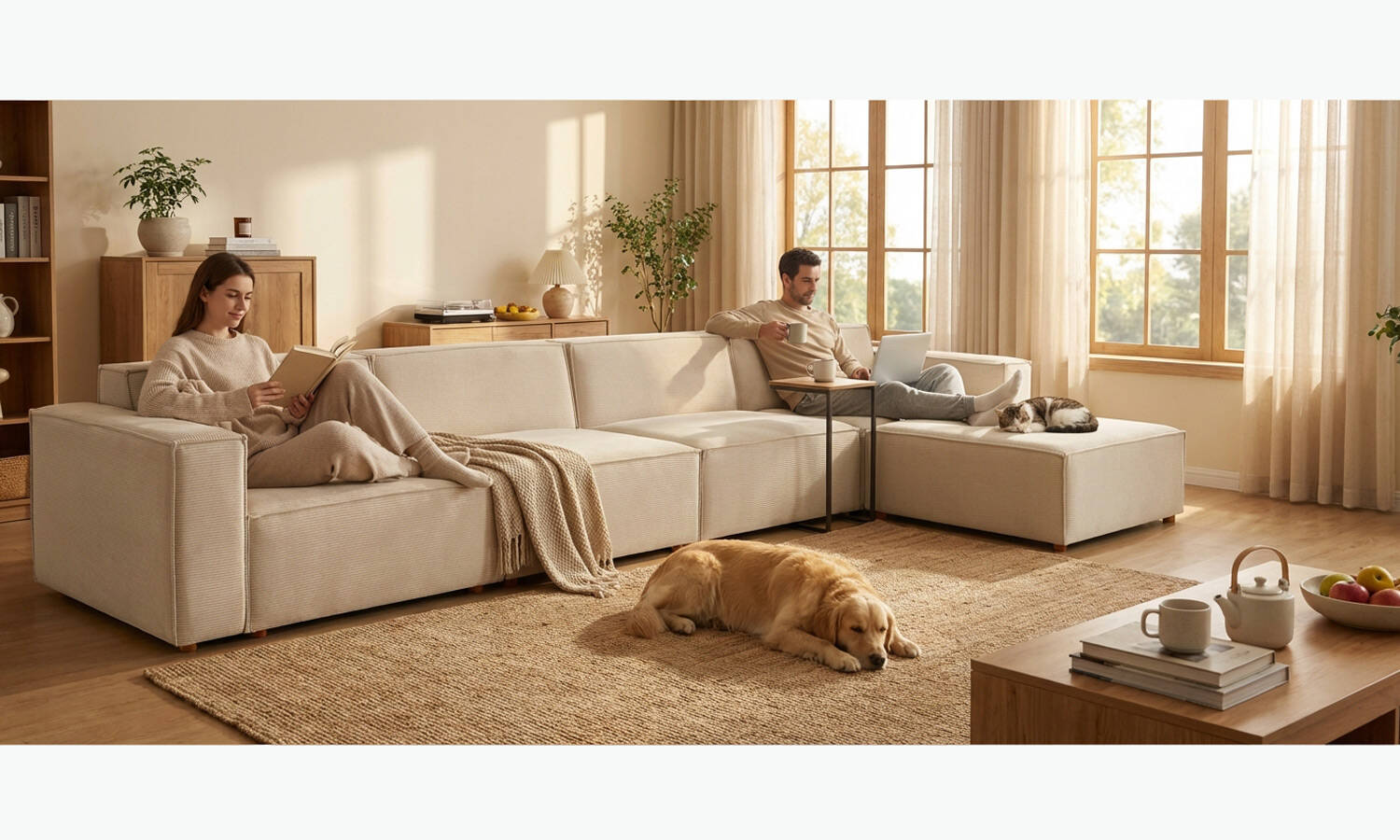 Asana 4 Tekli Puf Fitilli Kadife Krem - 4