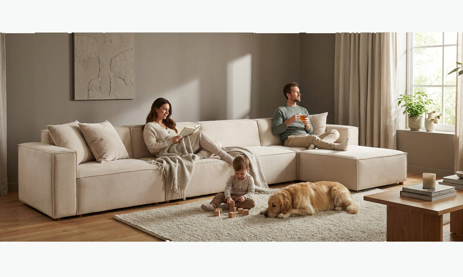 Asana 4 Tekli Puf Fitilli Kadife Krem - 3