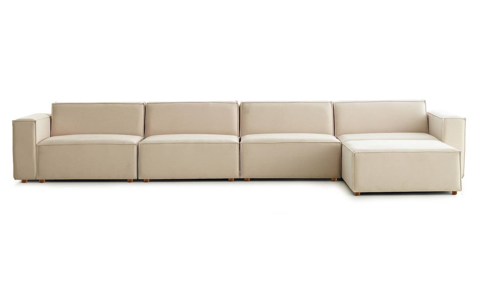 Asana 4 Tekli Puf Fitilli Kadife Krem - 1