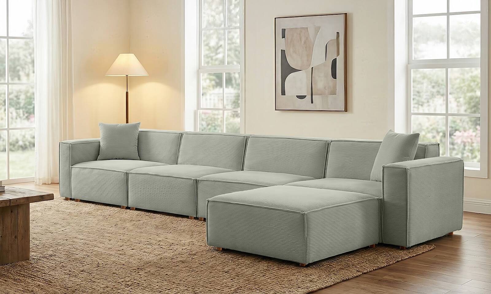 Asana 4 Tekli Puf Fitilli Kadife Su Yeşili - 2