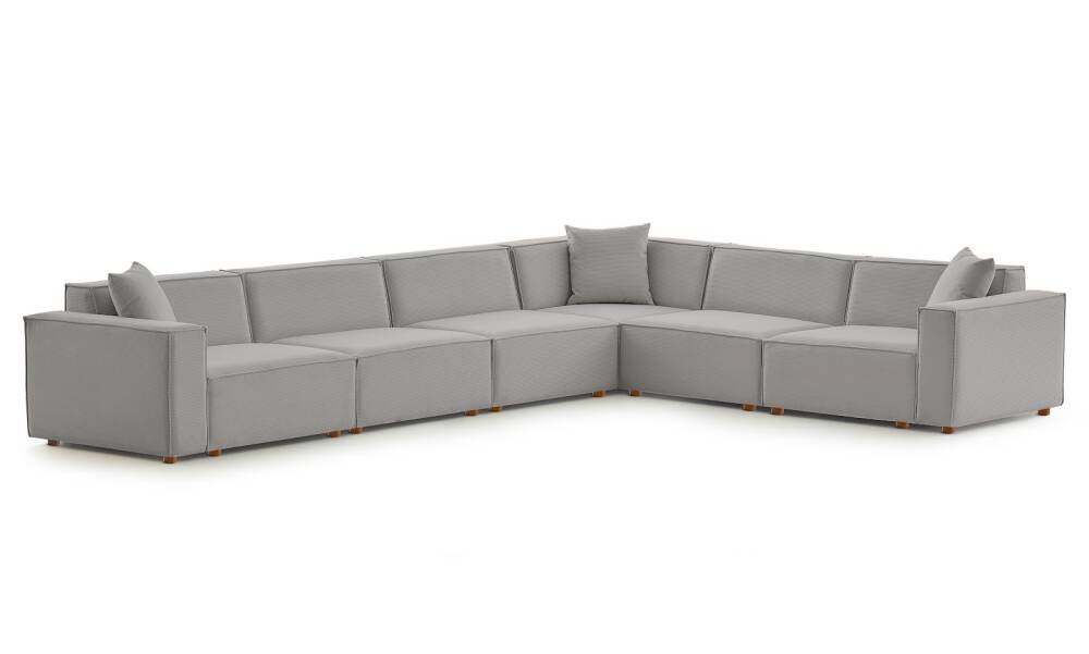 Asana 5 Tekli Köşe Fitilli Kadife Gri