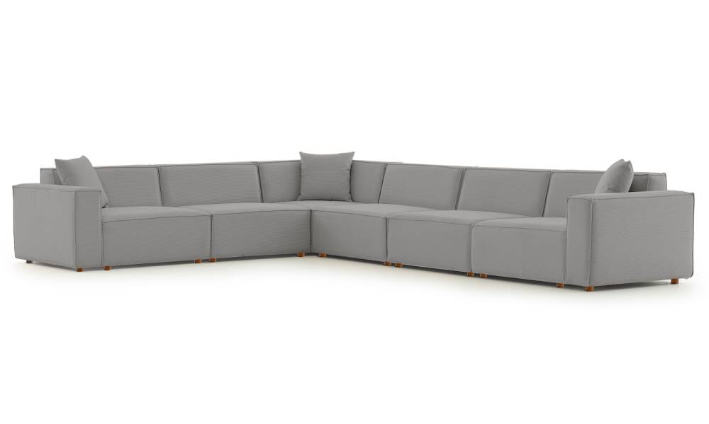 Asana 5 Tekli Köşe Fitilli Kadife Gri - 5