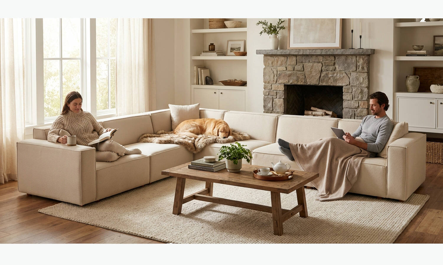 Asana 5 Tekli Köşe Fitilli Kadife Krem - 2