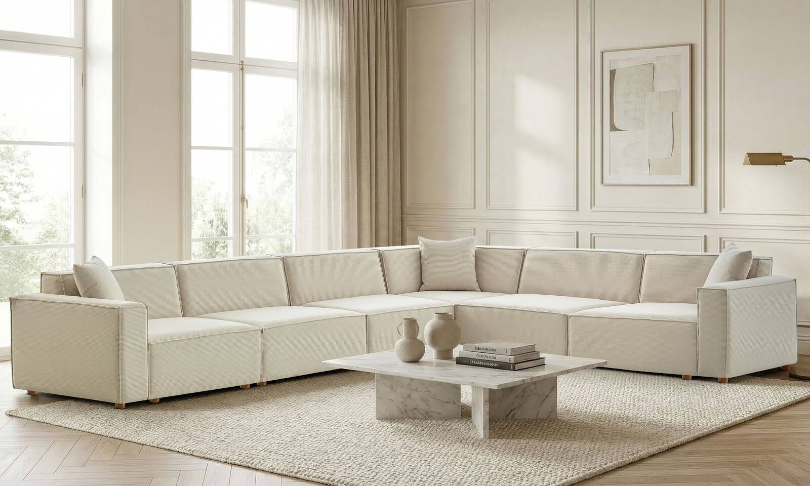 Asana 5 Tekli Köşe Fitilli Kadife Krem - 3