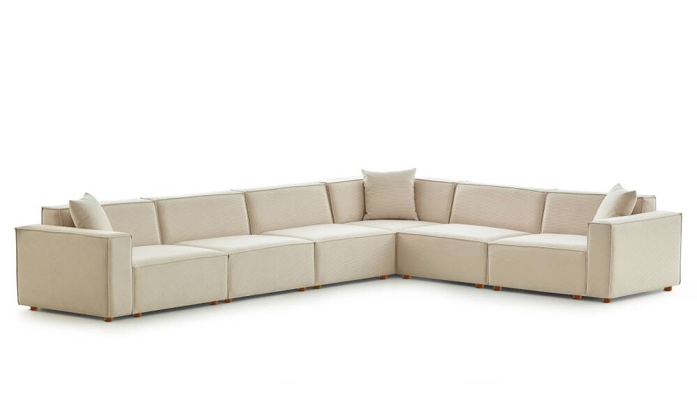 Asana 5 Tekli Köşe Fitilli Kadife Krem