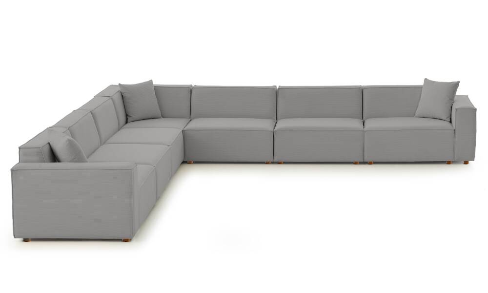 Asana 6 Tekli Köşe Fitilli Kadife Gri - 3