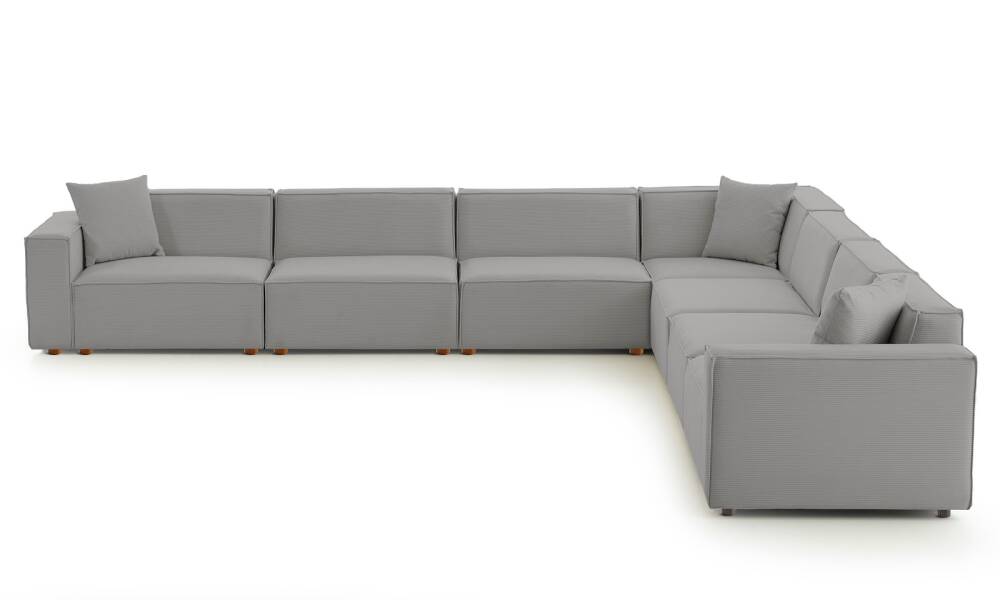 Asana 6 Tekli Köşe Fitilli Kadife Gri - 5