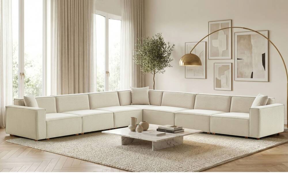 Asana 6 Tekli Köşe Fitilli Kadife Krem - 5