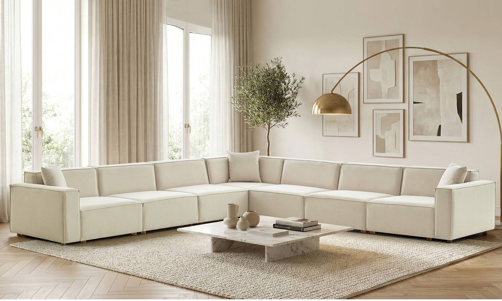 Asana 6 Tekli Köşe Fitilli Kadife Krem - 5