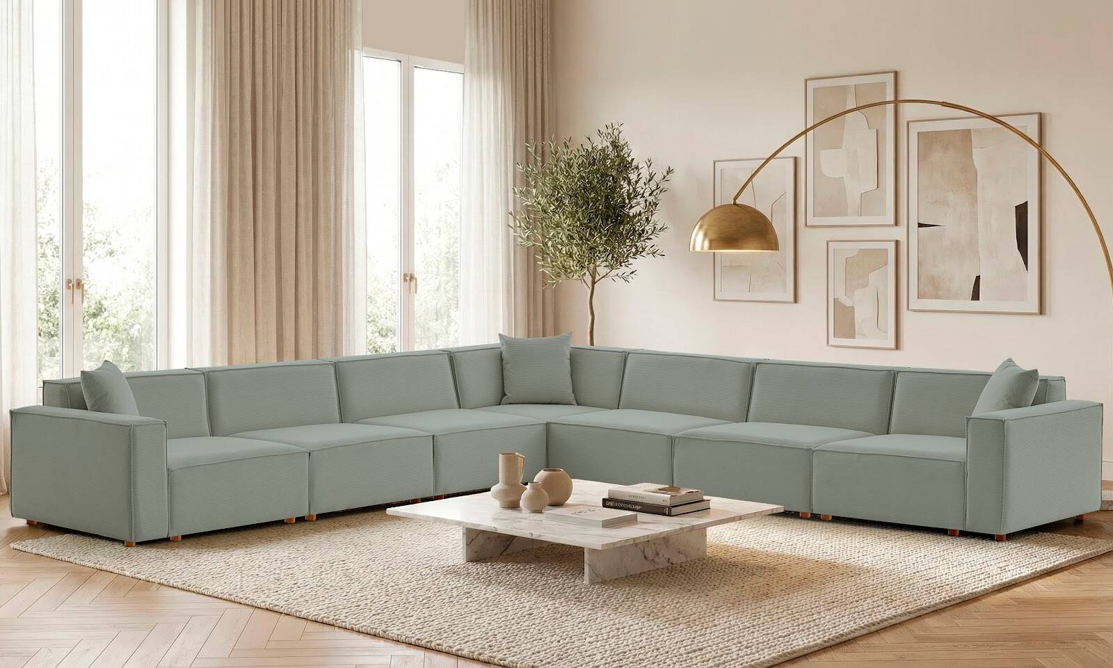 Asana 6 Tekli Köşe Fitilli Kadife Pastel Mavi - 2