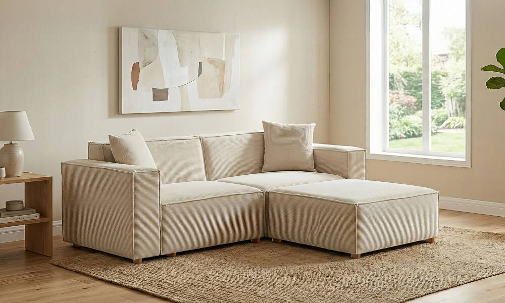 Asana Üçlü ve Puf - Fitilli Kadife (1)