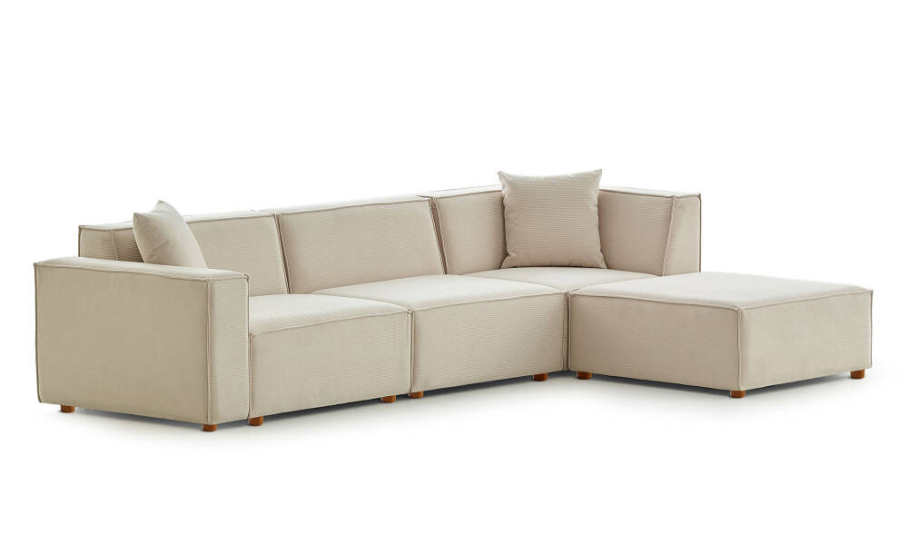 Asana 3 Tekli ve Puf - Fitilli Kadife