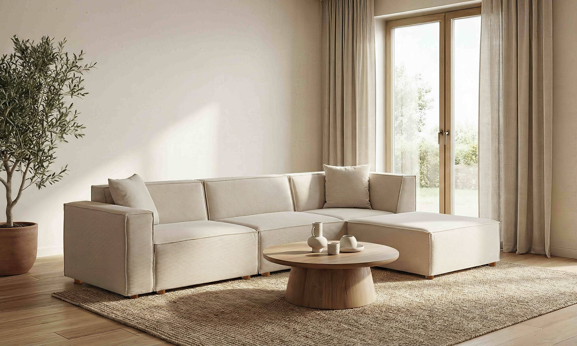 Asana 3 Tekli ve Puf - Fitilli Kadife - 2