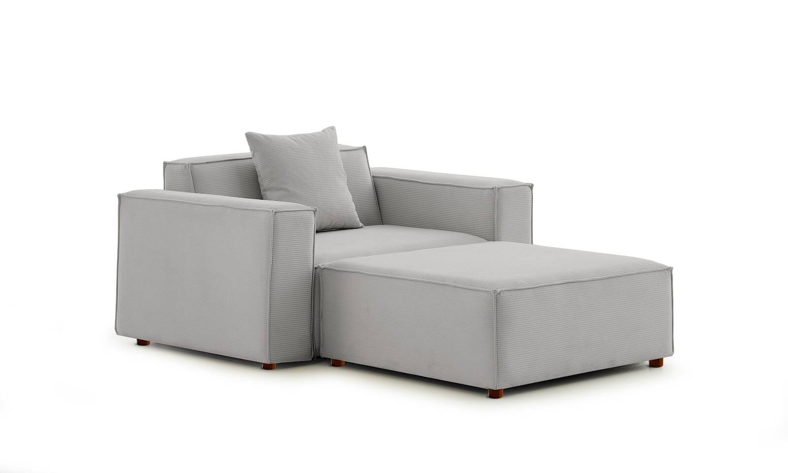 Asana Tekli Puf Fitilli Kadife Gri - 7