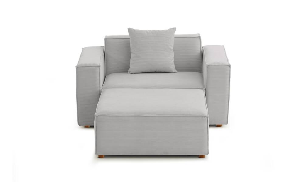 Asana Tekli Puf Fitilli Kadife Gri - 4