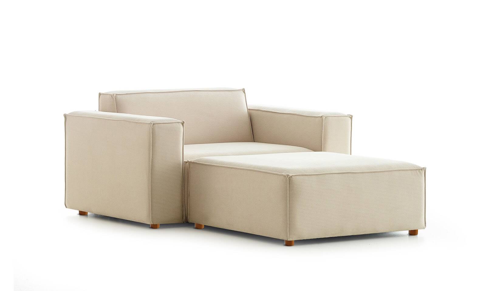 Asana Tekli Puf Fitilli Kadife Krem - 5