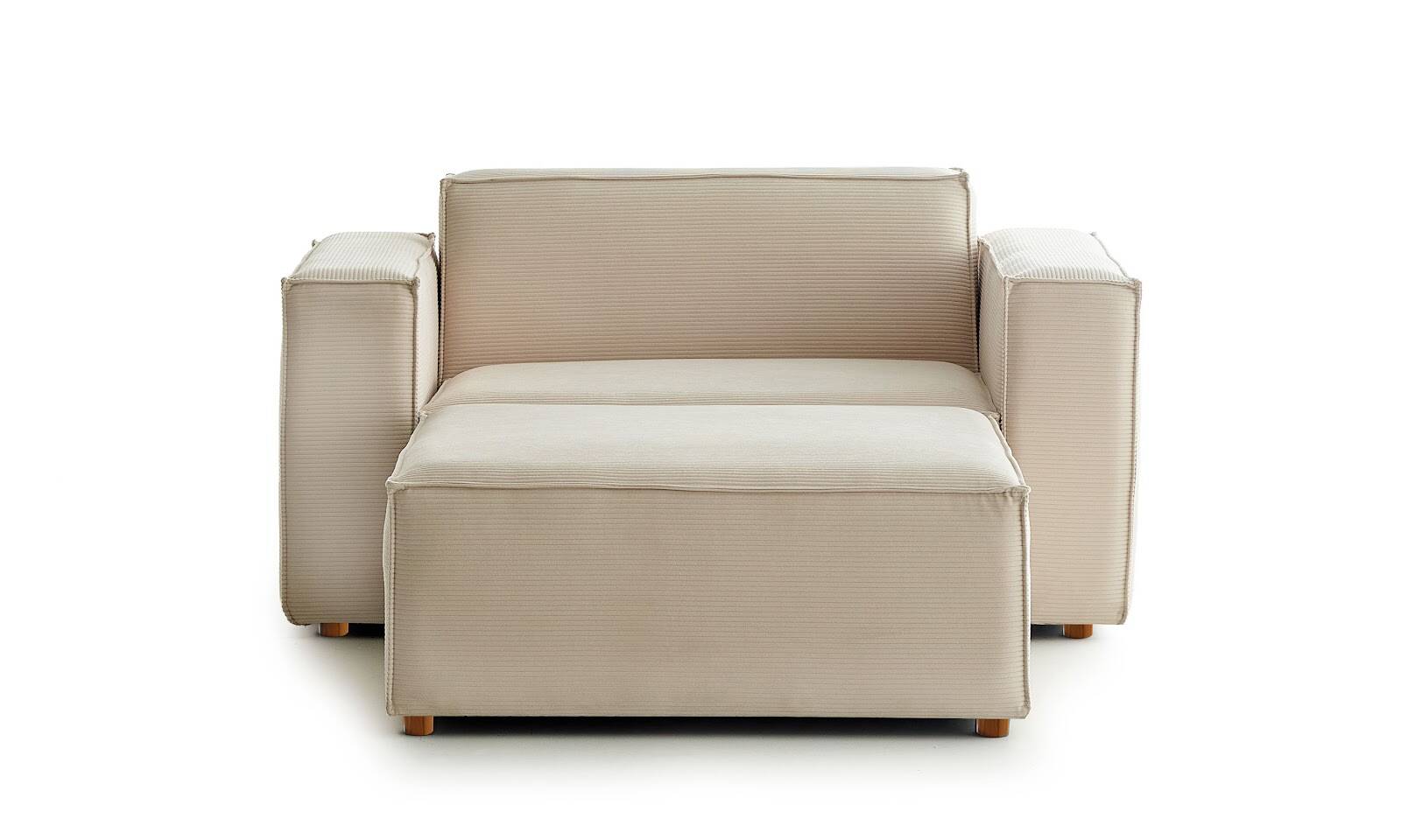 Asana Tekli Puf Fitilli Kadife Krem - 1