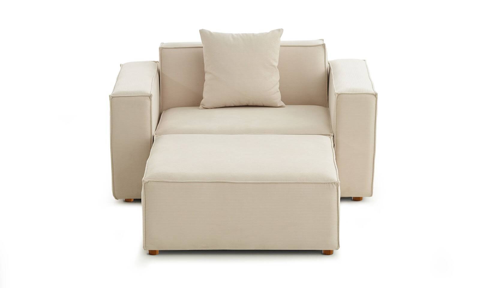 Asana Tekli Puf Fitilli Kadife Krem - 4