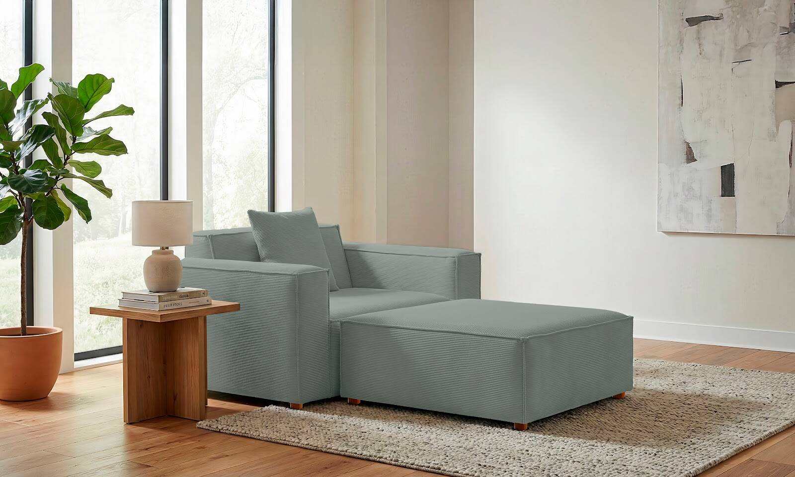 Asana Tekli Puf Fitilli Kadife Pastel Mavi - 2