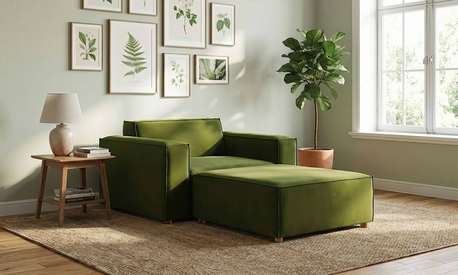 Asana Tekli Puf Kadife Yeşil - 2