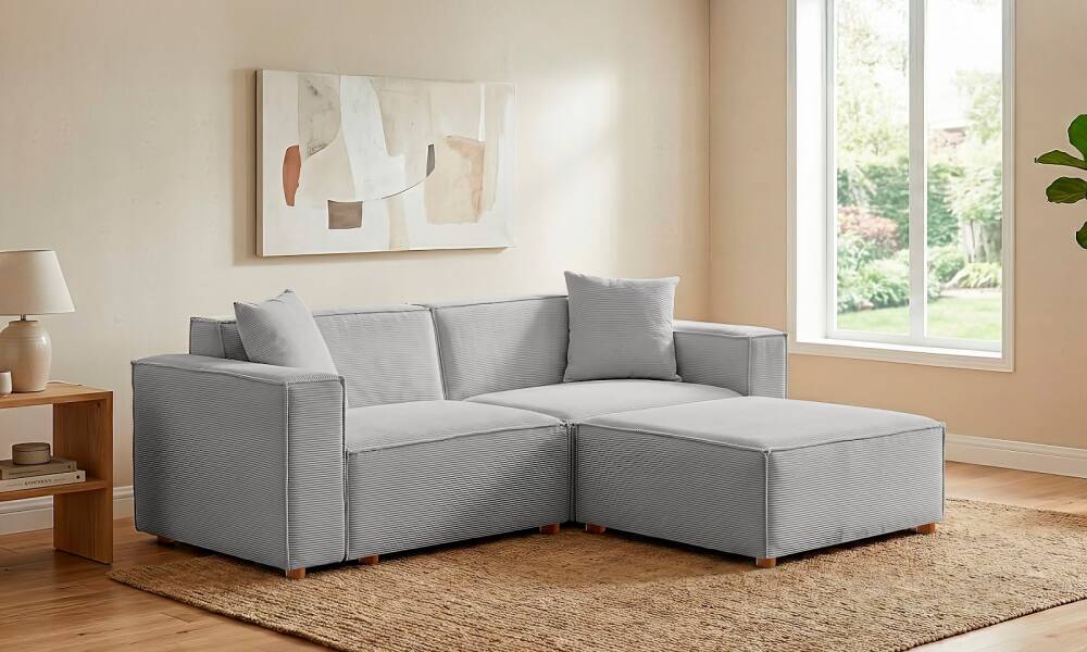 Asana Üçlü Puf Fitilli Kadife Gri - 3