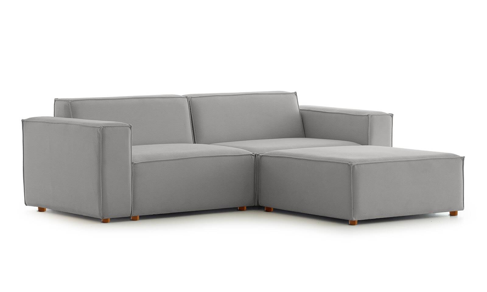 Asana Üçlü Puf Fitilli Kadife Gri - 5