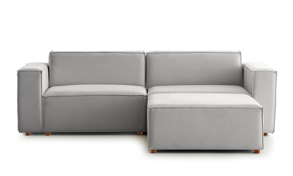 Asana Üçlü Puf Fitilli Kadife Gri