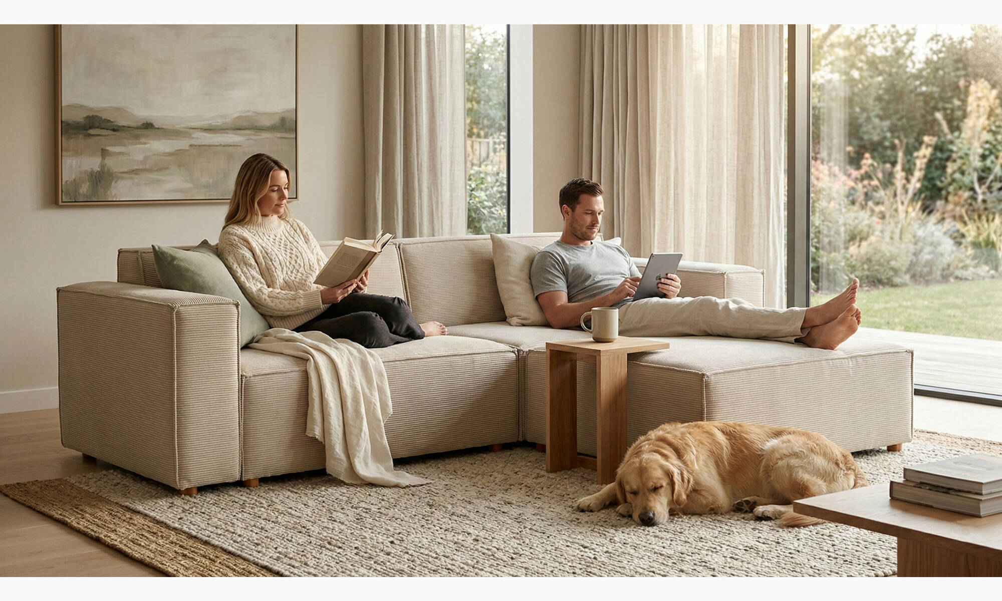 Asana Üçlü Puf Fitilli Kadife Krem - 2