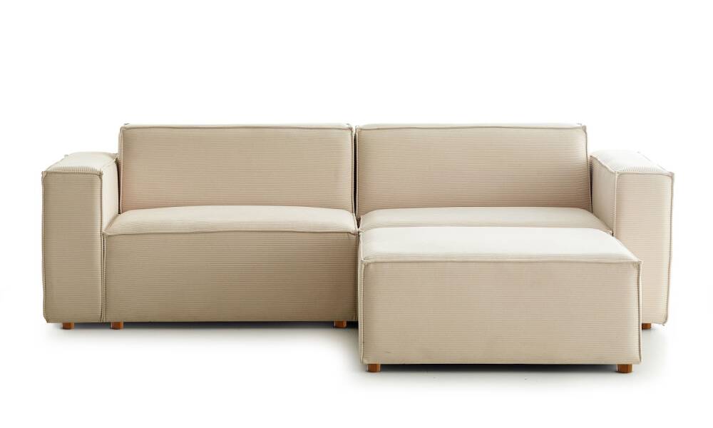 Asana Üçlü Puf Fitilli Kadife Krem