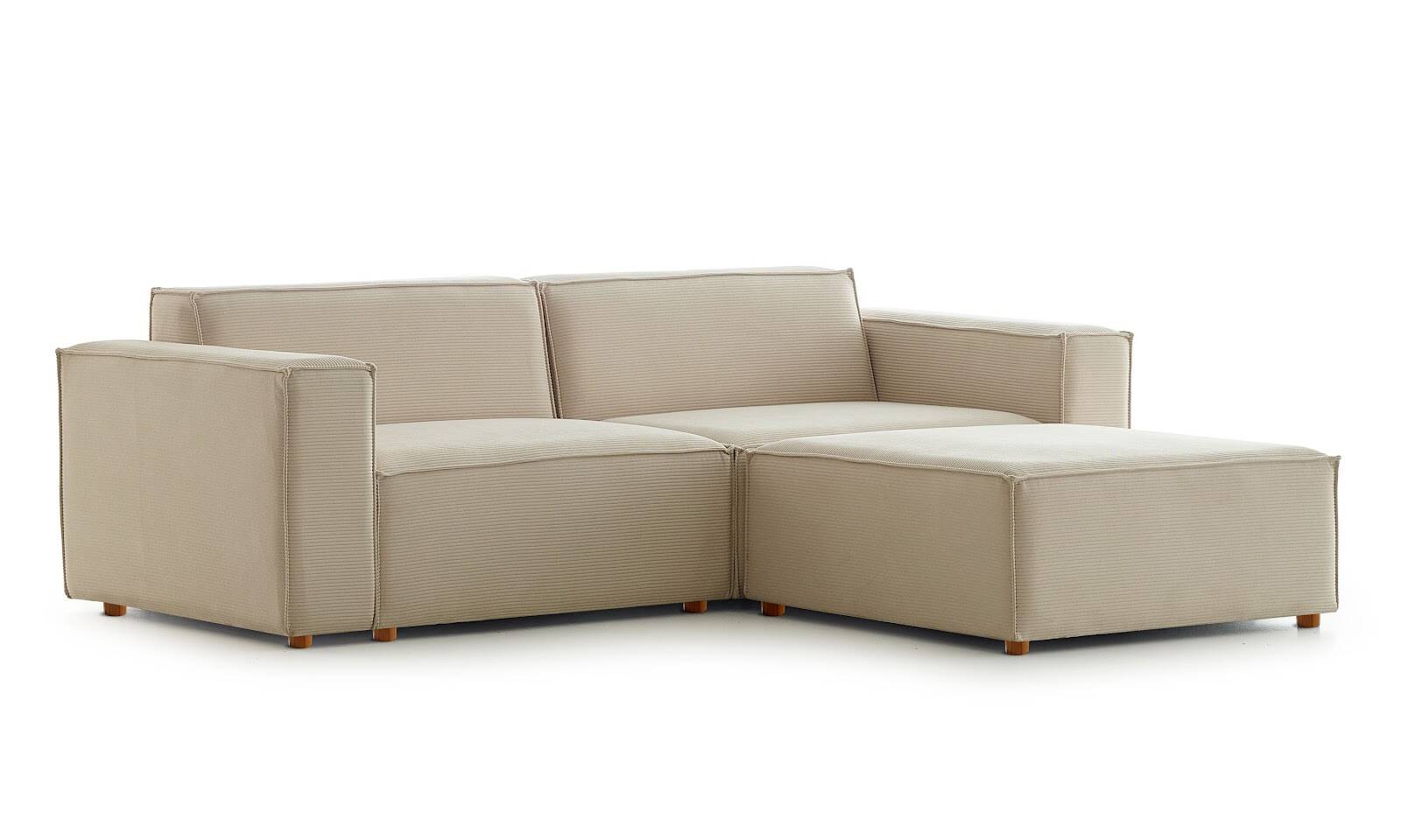 Asana Üçlü Puf Fitilli Kadife Krem - 4