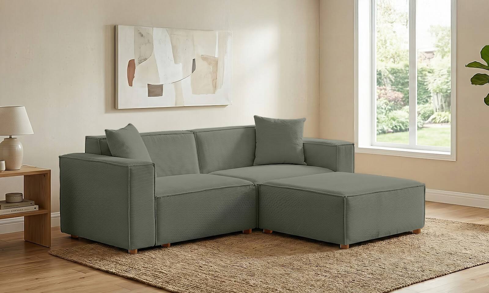 Asana Üçlü Puf Fitilli Kadife Su Yeşili - 2