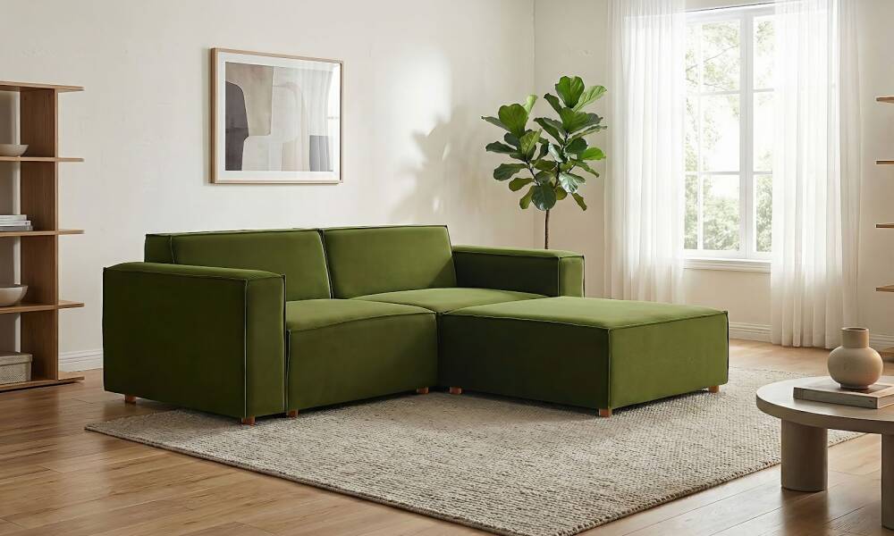 Asana Üçlü Puf Kadife Yeşil (1)