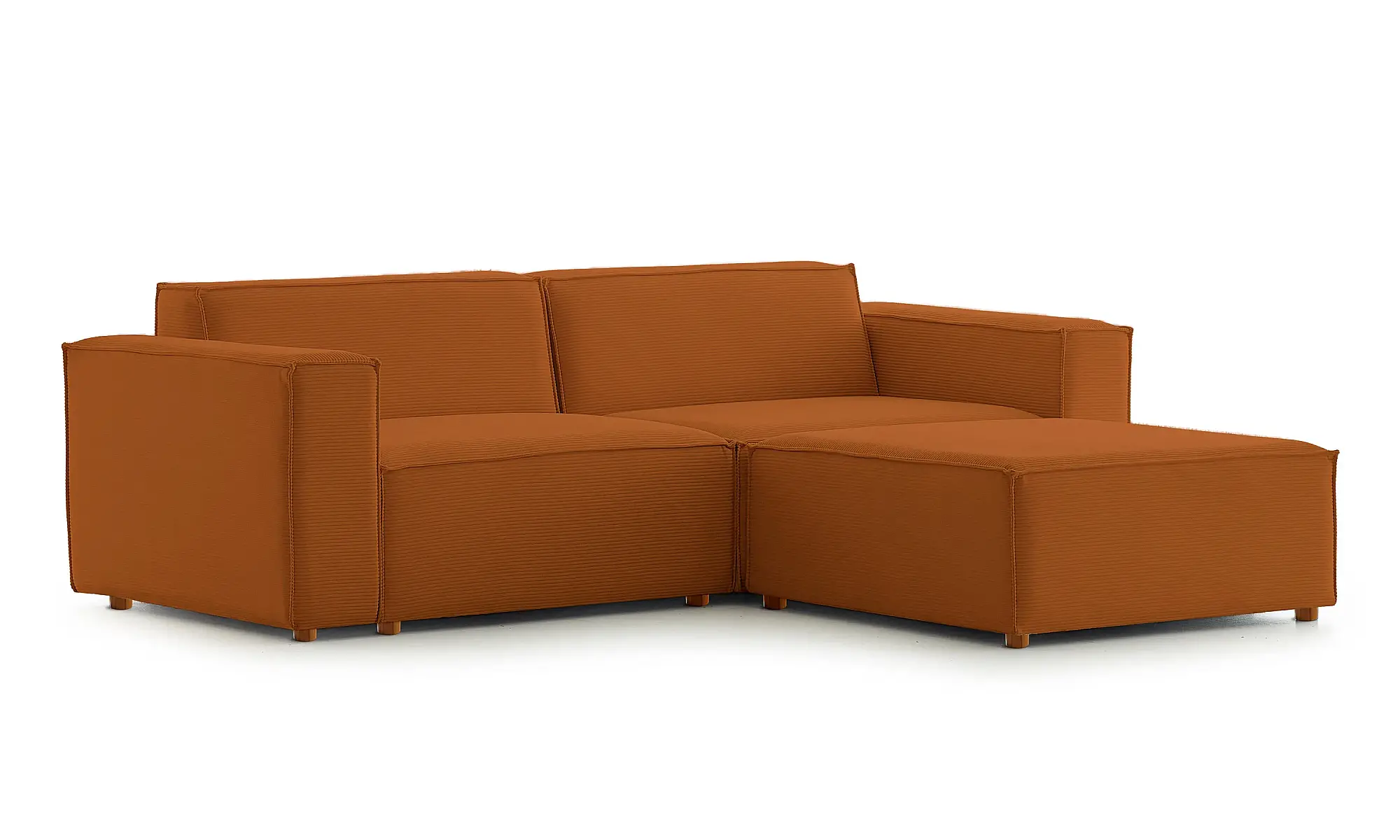 Asana Üçlü ve Puf Yedek Kılıf - Fitilli Kadife Kiremit - 2