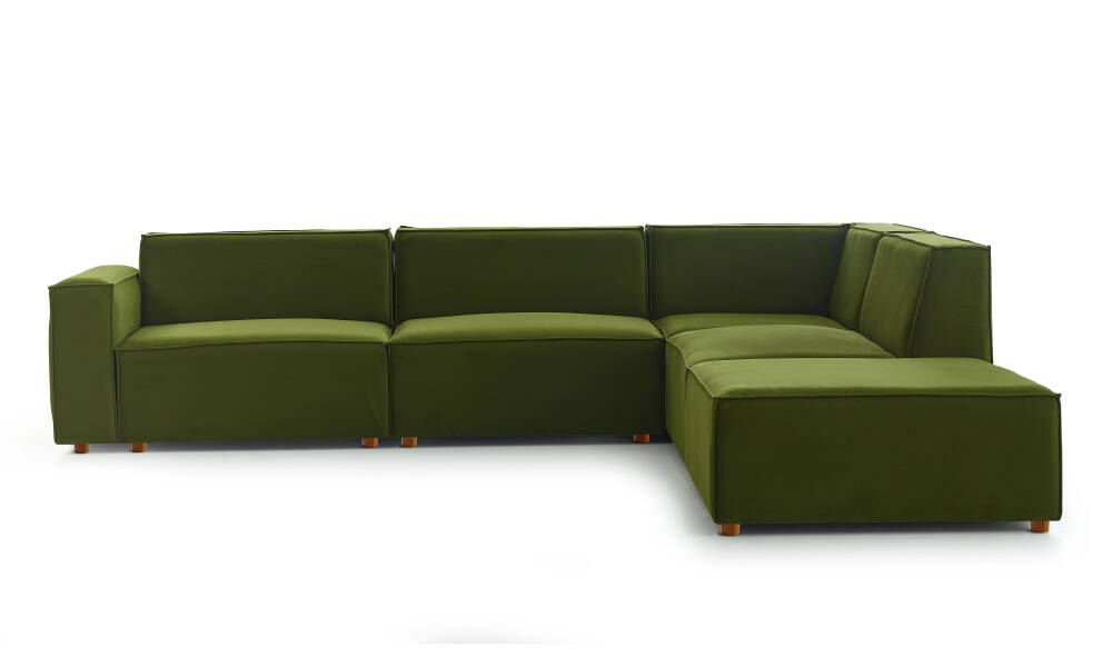 Asana 3 Tekli Köşe ve Puf - Kadife - 3