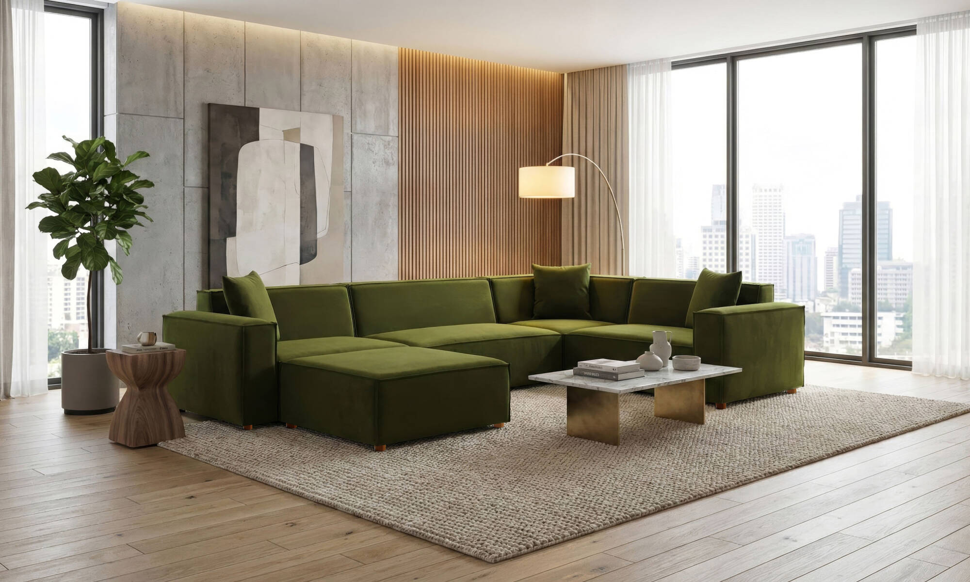 Asana 3 Tekli Köşe ve Puf - Kadife - 2